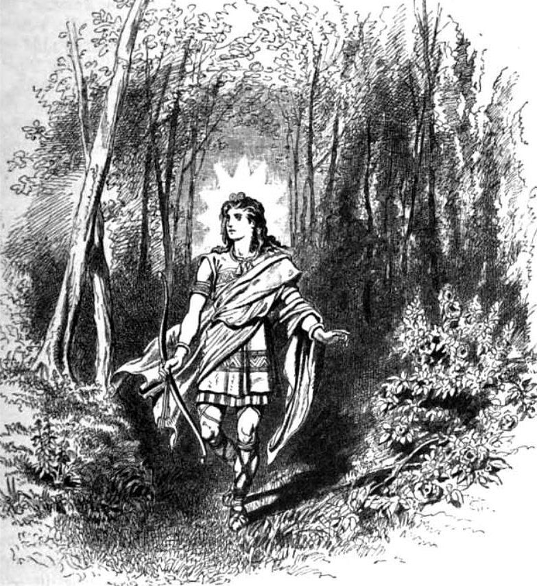 Váli, holding a bow, travelling through a forest, Carl Emile Doepler