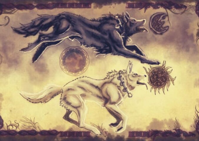 skoll and hati chasing the sun and the moon