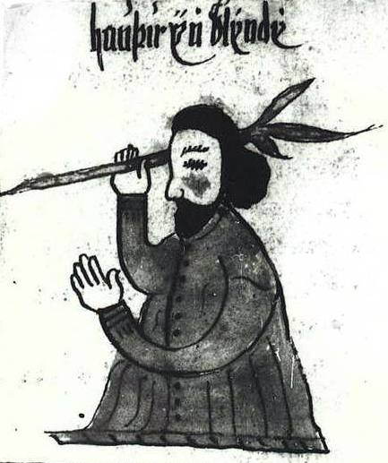  An illustration of the Norse god Höðr, from an Icelandic 17th century manuscript. A scan of a black and white photography.