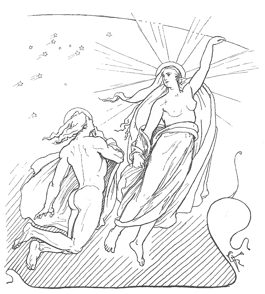  A depiction of the god Máni and the goddess Sól (1895) by Lorenz Frølich.