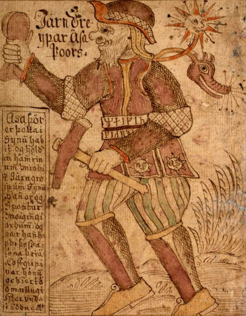 A Norse mythology image from the 18th century Icelandic manuscript "SÁM 66", now in the care of the Árni Magnússon Institute in Iceland.