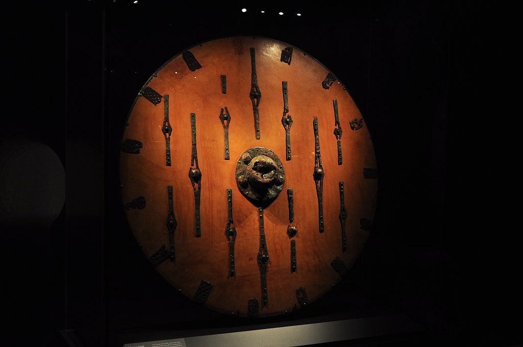 Warrior shield from Valsgärde boat grave 8, 7th century, "The Vikings Begin" exhibit, Nordic Museum, Seattle, Washington, U.S.