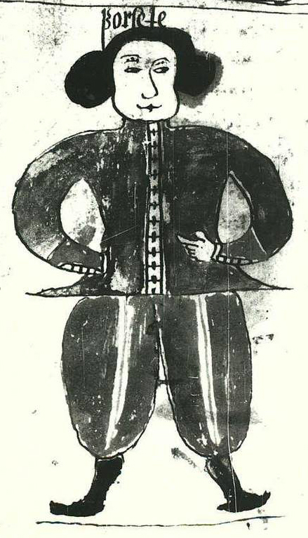  An illustration of the Norse god Forseti, from an Icelandic 17th century manuscript. A scan of a black and white photography.