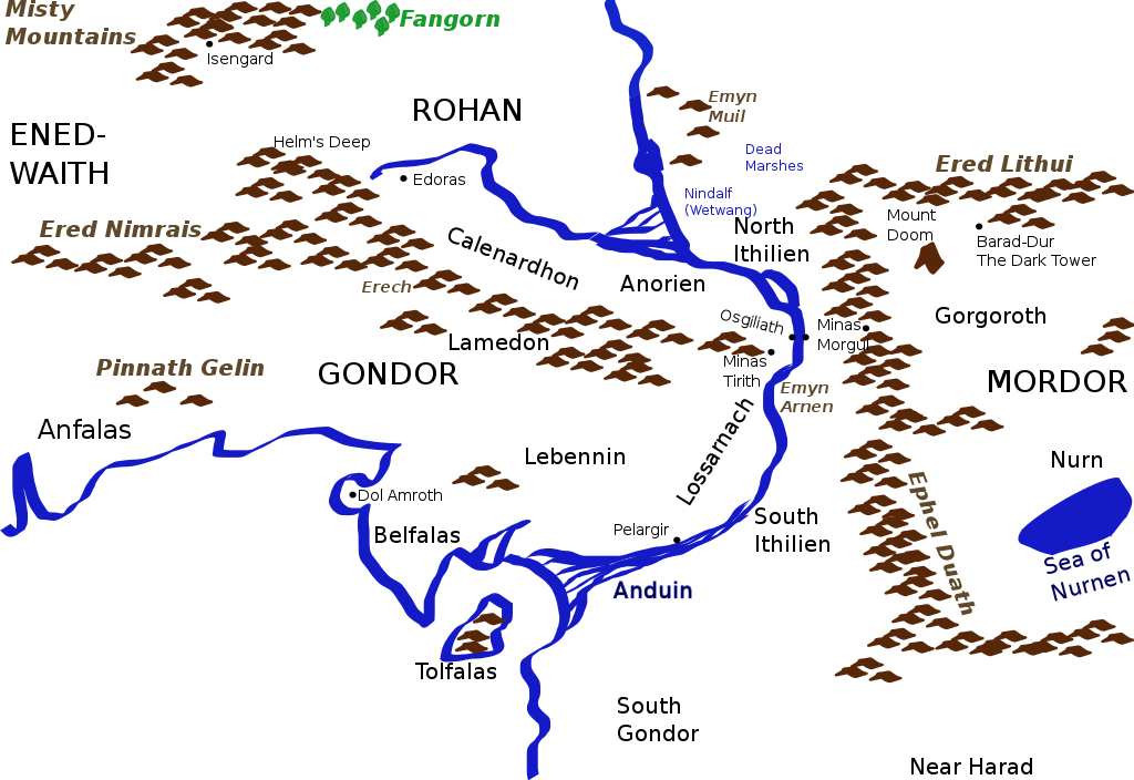  Sketch map of Gondor, a country in Tolkien's Middle-earth 