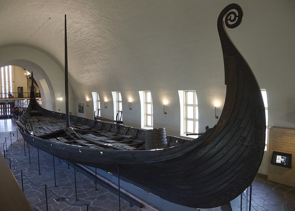 The Oseberg ship on display at the Viking ship museum, Oslo.